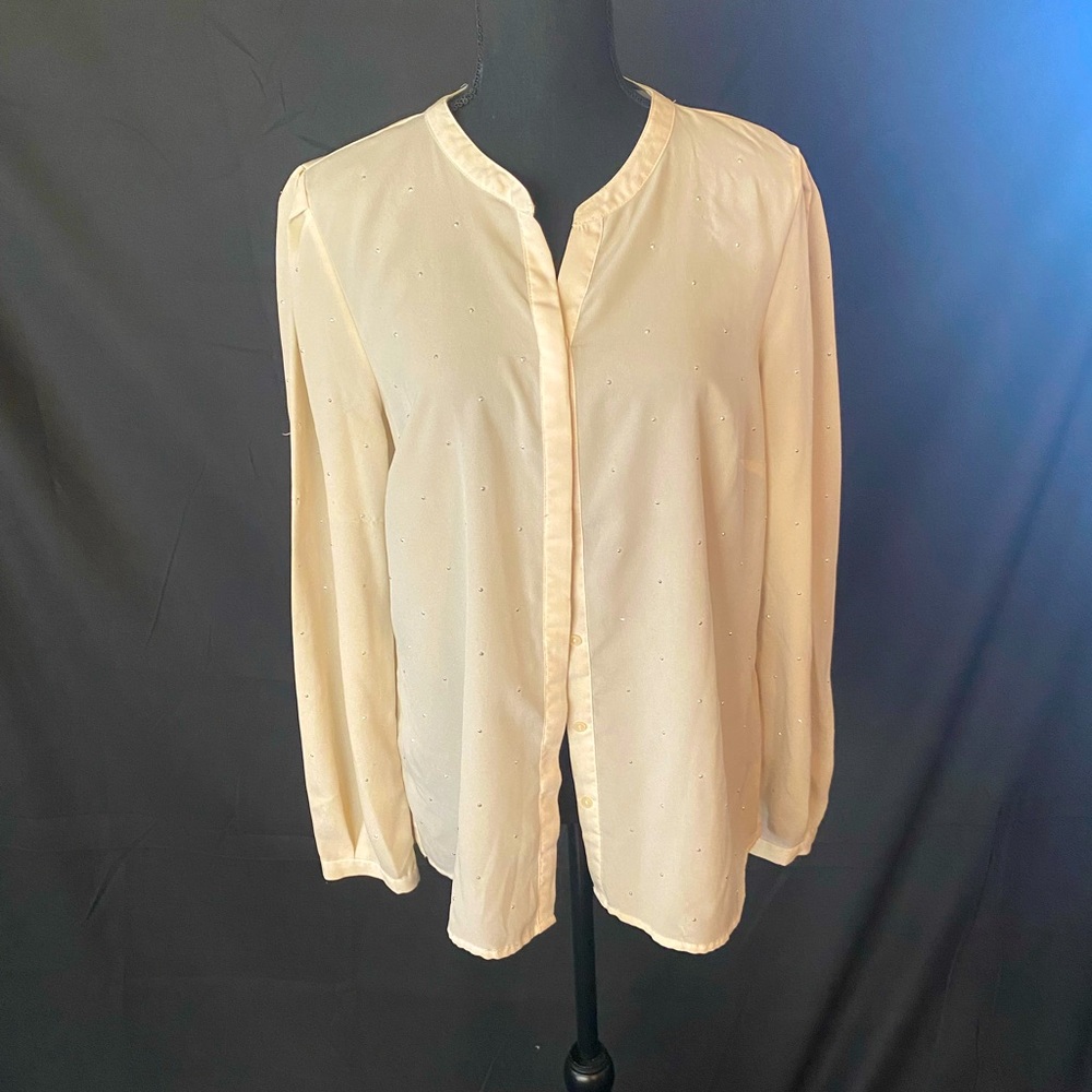 Cream colored Liz Claiborne blouse with rhinestones.